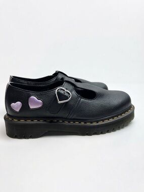 Dr. Martens Polley Black Frosted Lavender Heart Satin Lux Shoes - US 10 / NWOT